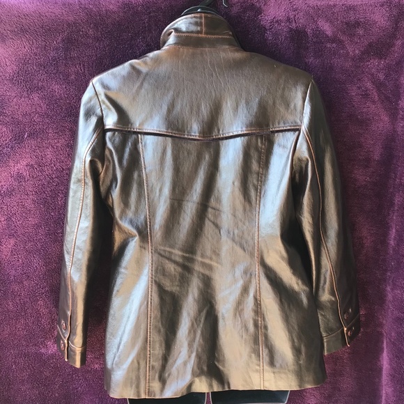 St. John leather, velvet, notch collar blazer, brown, L - Picture 3 of 6